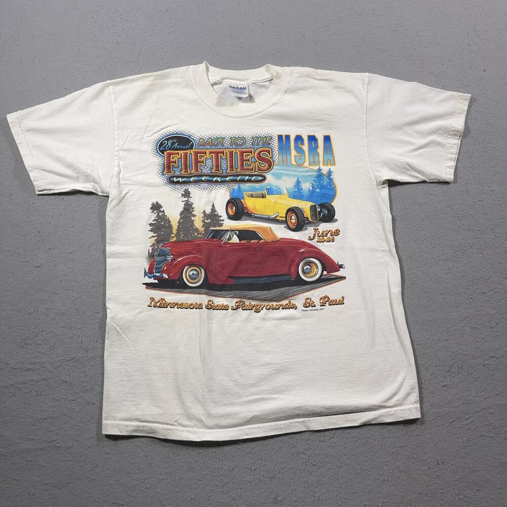 Vintage Back To The Fifties Shirt Mens Large MSRA Hot‎ Rod Cars 2001 St Paul